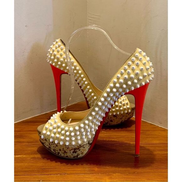 Christian Louboutin Womens Yellow Suede Canary Spiked Platform Heels Size 40 - Picture 7 of 13